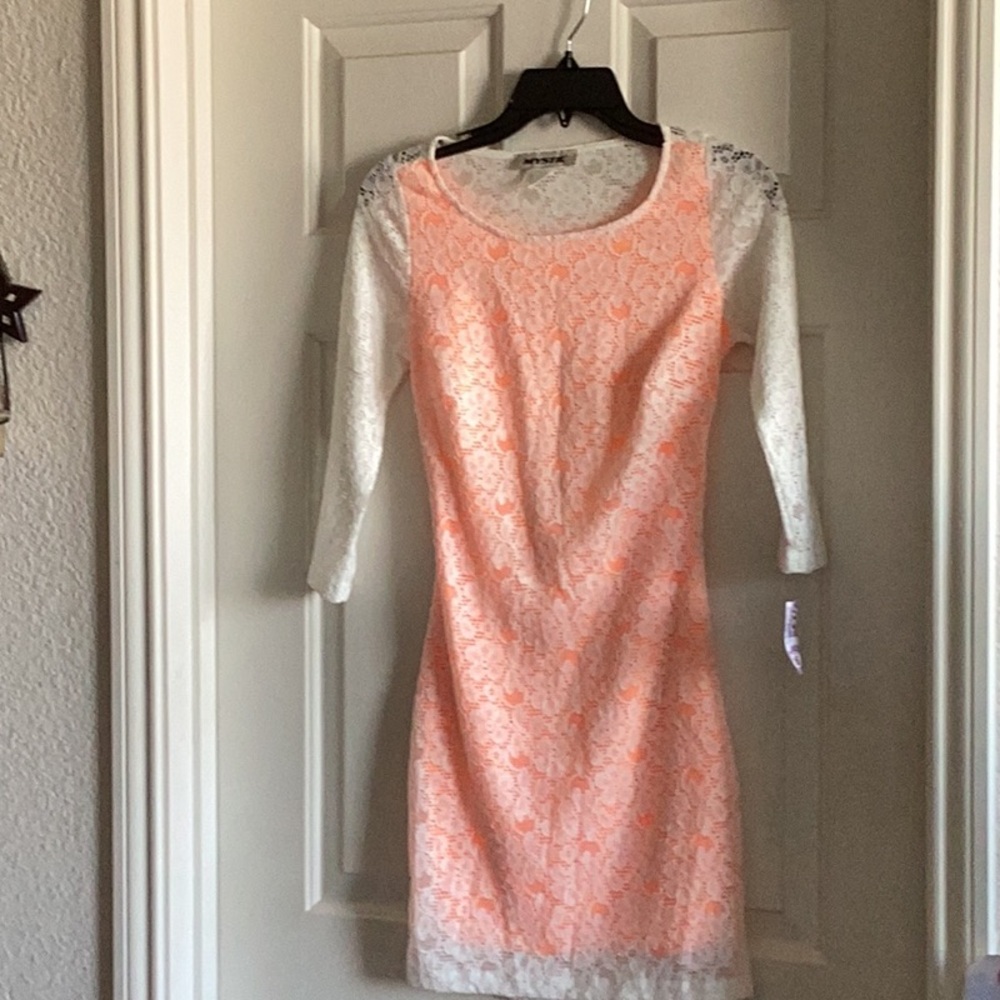 New Elegant Lace Dress in orange and White